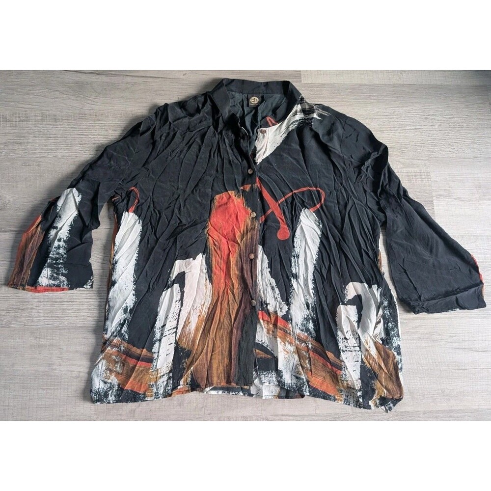 Cocoon House Shirt Button Up Womens Sz M/L Silk Abstract Artsy
